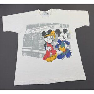 Rare Vintaeg 90s Disney Mickey Minnie Mouse Modern Diner Jerry Leigh White Shirt